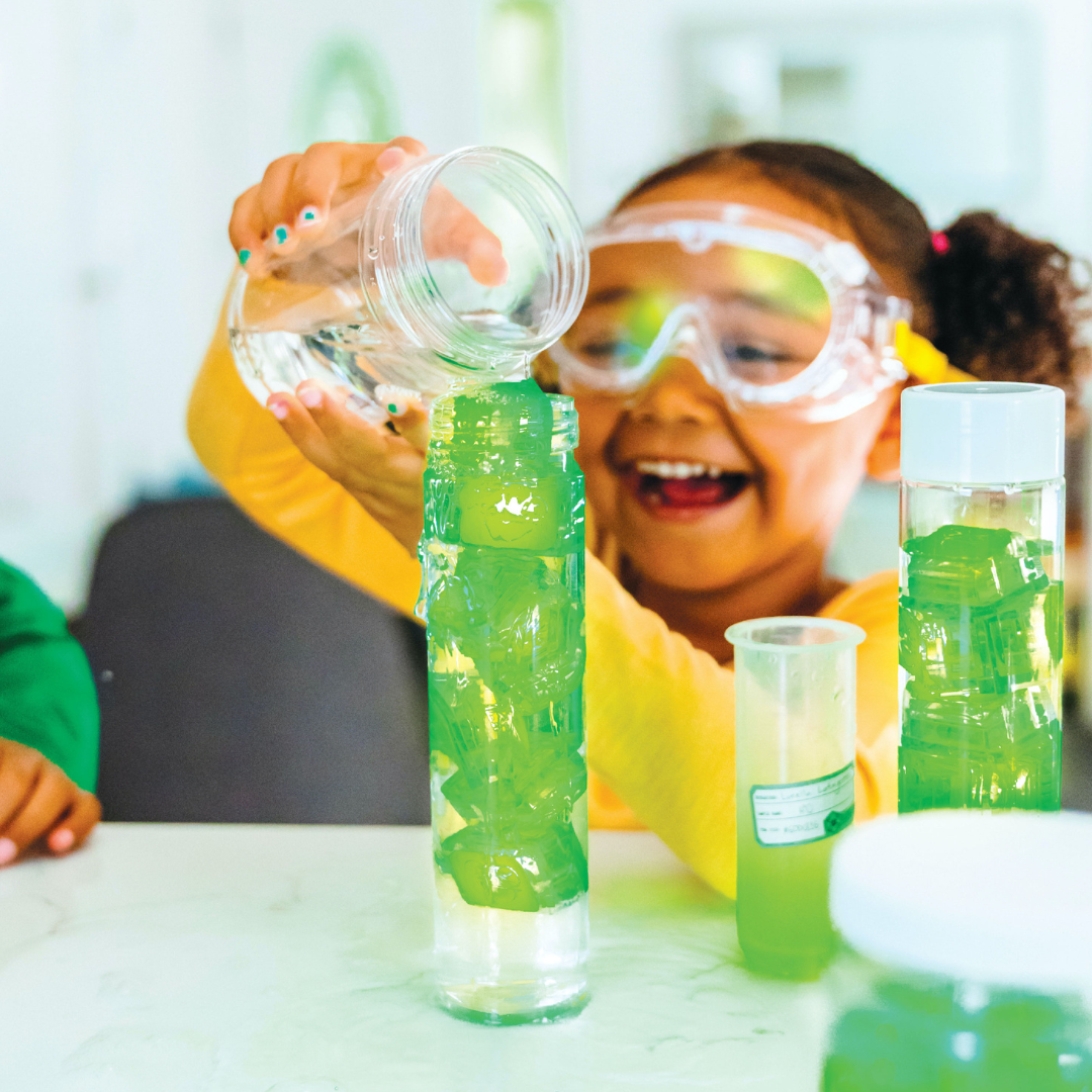 Green light up cubes in bottle