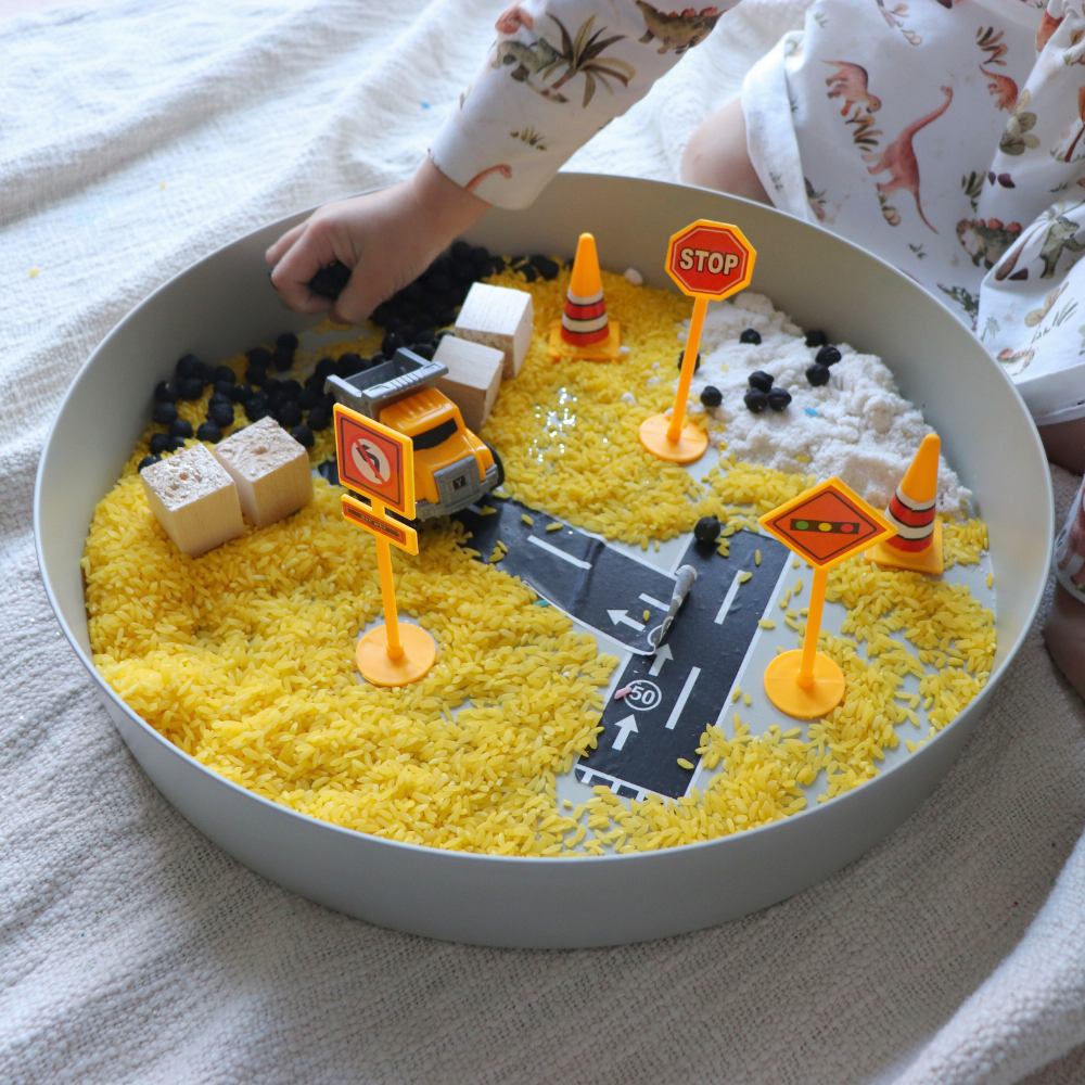 Construction themed sensory tray