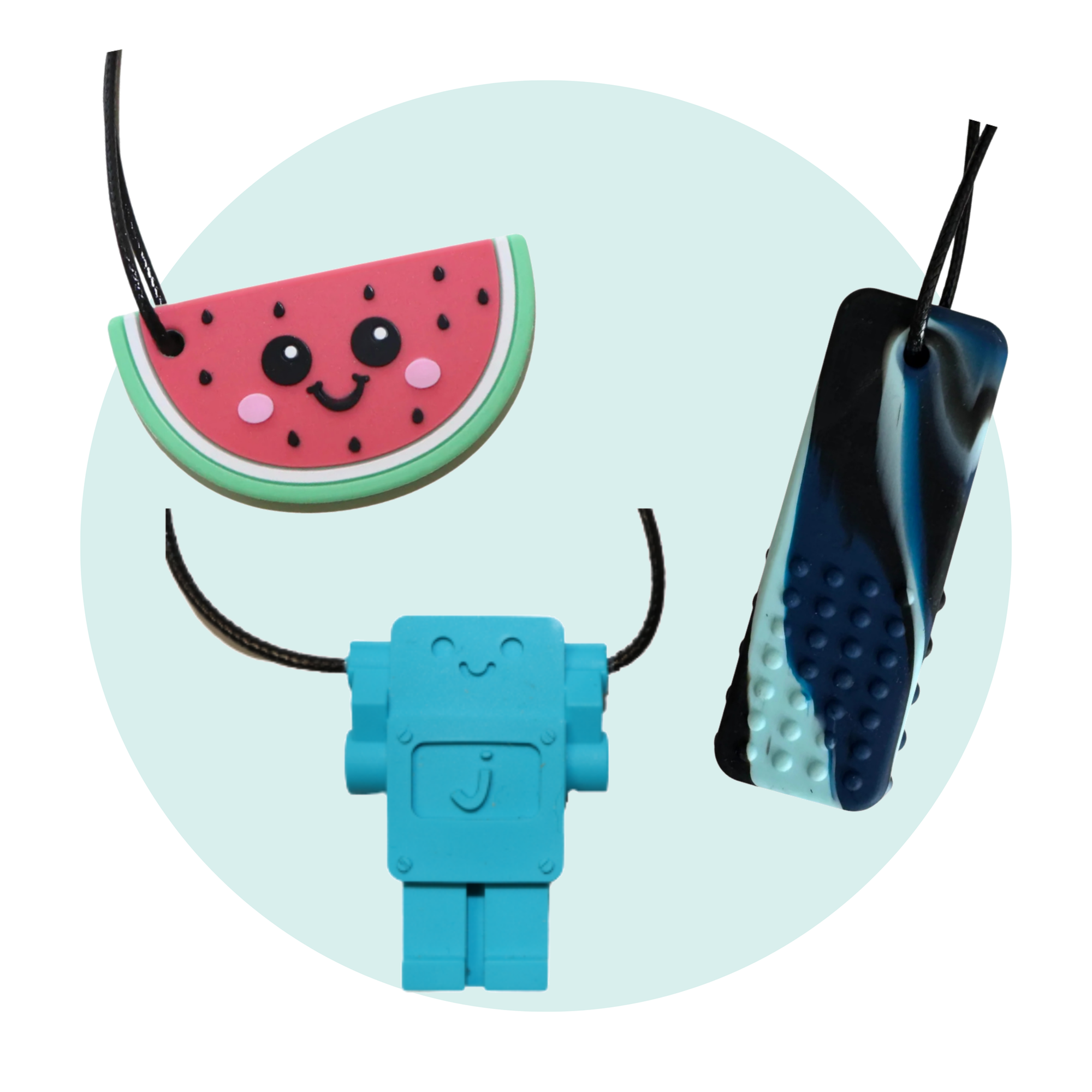 Sampler Pack - Chew Pendants Watermelon, Robot, Block