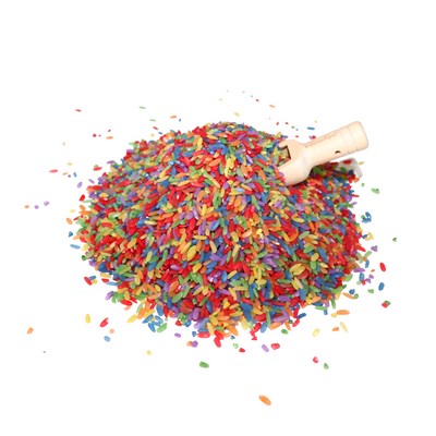 Colourful Rainbow Rice with Wooden Spoon