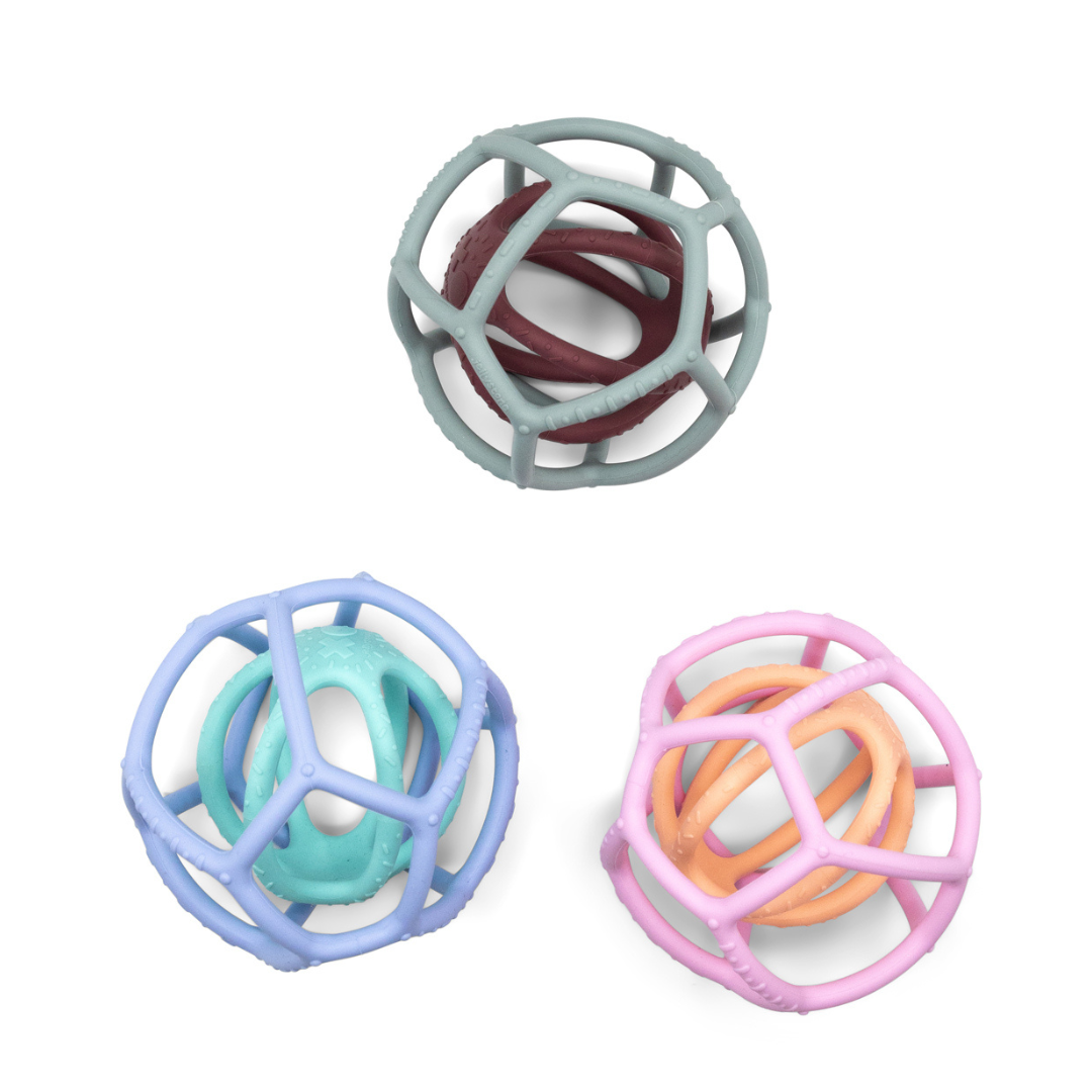 Silicone sensory balls on white background